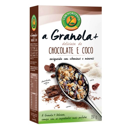 CEM PORCENTO Granola de Chocolate e Coco 350 g