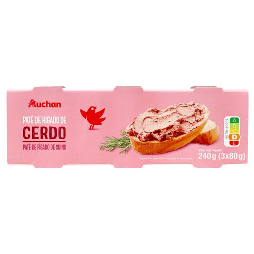 AUCHAN Paté Figado de Porco 3x80 g
