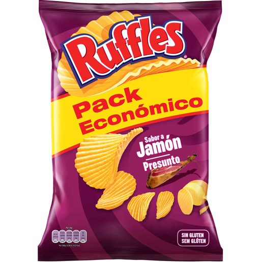 RUFFLES Batata Frita Ondulada Presunto Pack Económico 243 g