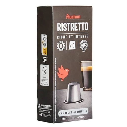 AUCHAN Cápsulas Café Nespresso Alumínio Ristretto 10 un