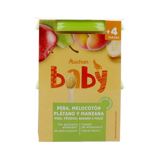 AUCHAN Baby Tacinha de Fruta 4 Frutas sem Glúten 2x200 g