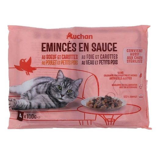 AUCHAN Comida Húmida para Gato Saqueta Pedaços Molho Carne 4x100 g AUCHAN Comida Húmida para Gato Saqueta Pedaços Molho Carne 4x100 g