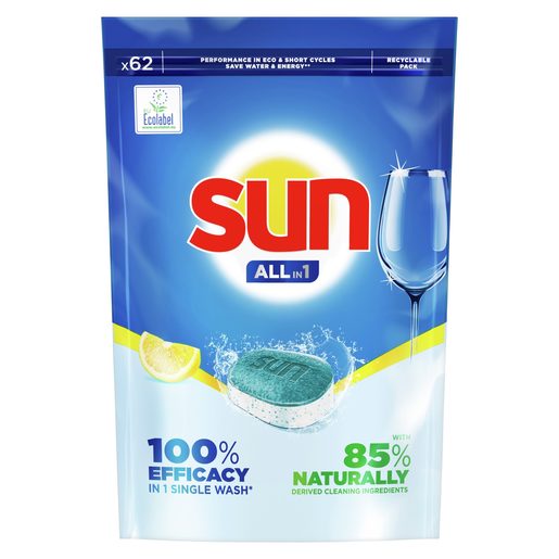 SUN Detergente Máquina da Loiça Pastilhas All in One 62 un