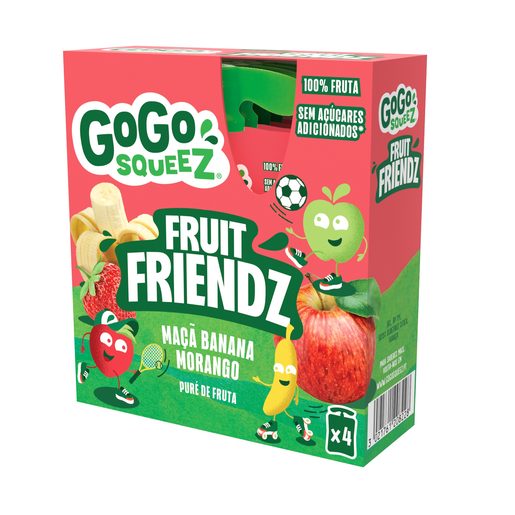 GOGO SQUEEZ Fruit Friendz Saqueta de Fruta de Maçã, Morango e Banana 4x90 g