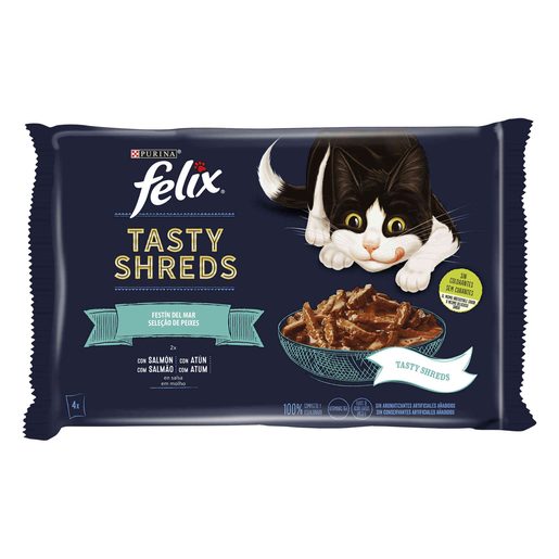 FELIX Alimento Húmido para Gato Tasty Shreds Salmão e Atum 4x80 g