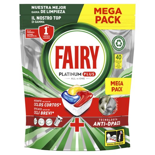 FAIRY Detergente Máquina Loiça Platinum Plus Tudo Em Um Limão 40 un