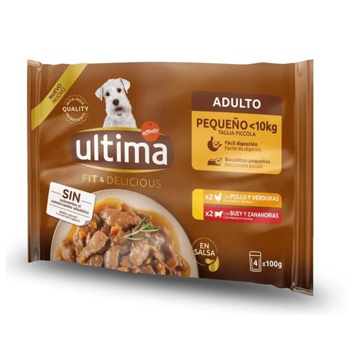 ULTIMA Comida Húmida Cão Mini Fit&Del Frango/Vaca 4 x100 g