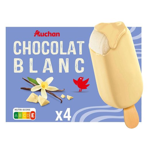 AUCHAN Gelado Baunilha Chocolate Branco 4x110 ml AUCHAN Gelado Baunilha Chocolate Branco 4x110 ml